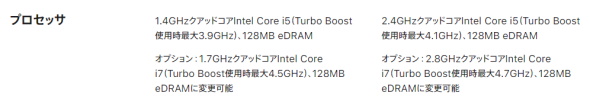 MacBook Pro 13インチのCPU