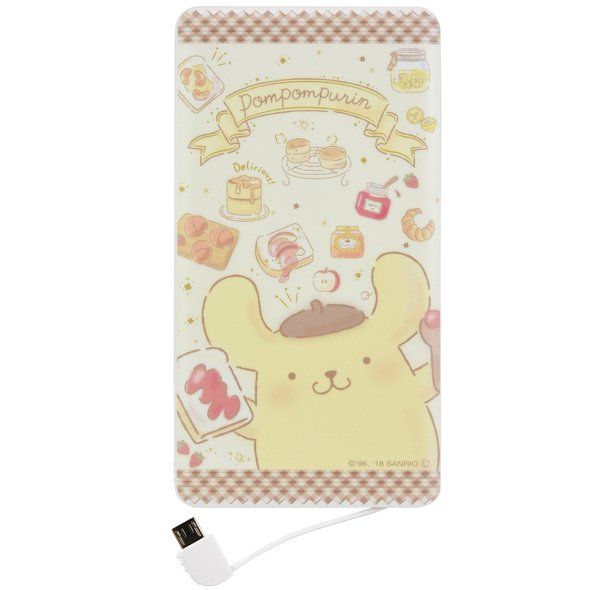 サンリオの公式ページで販売されている「ポムポムプリン USB出力リチウムイオンポリマー充電器(ハピネス)」(税込4378円、以下同)。ほかに、ハローキティ、シナモロール、リトルツインスターズなどがあり、かわいいもの好きにはたまりません