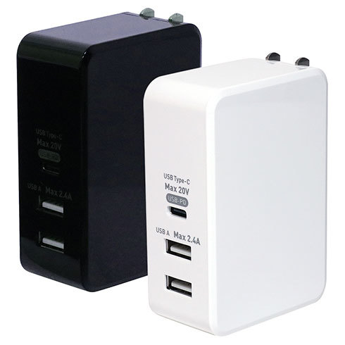 「ミヨシ USB PD対応(61W) USB-ACアダプタ 3ポートタイプ 」