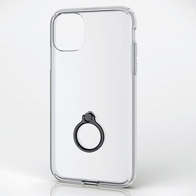 スマホリング付きのケース。写真はエレコムの「iPhone 11用ハイブリッドケース／リング付」（PM-A19CHVCRBK）