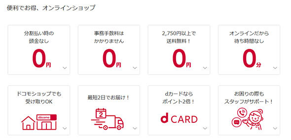 オンラインショップのメリットを紹介しているドコモのWebサイト