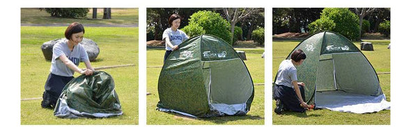 収納袋から出せば立ち上がるポップアップテント(写真はFIELDOORのフルクローズサンシェードテント。出典:Amazon)