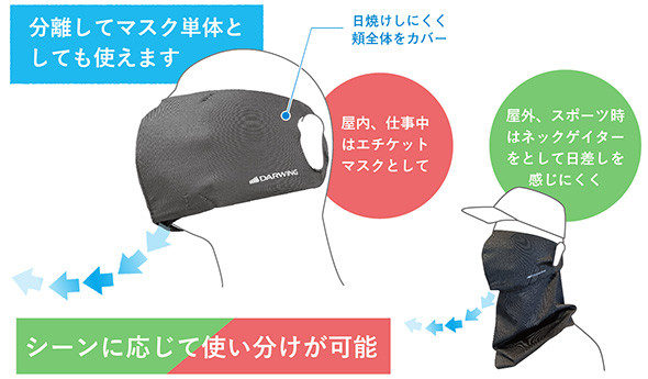 「DARWING murenMaskネックゲイター付き」はマスクとネックカバー(ネックゲイター)がセパレートで使い分けができる製品