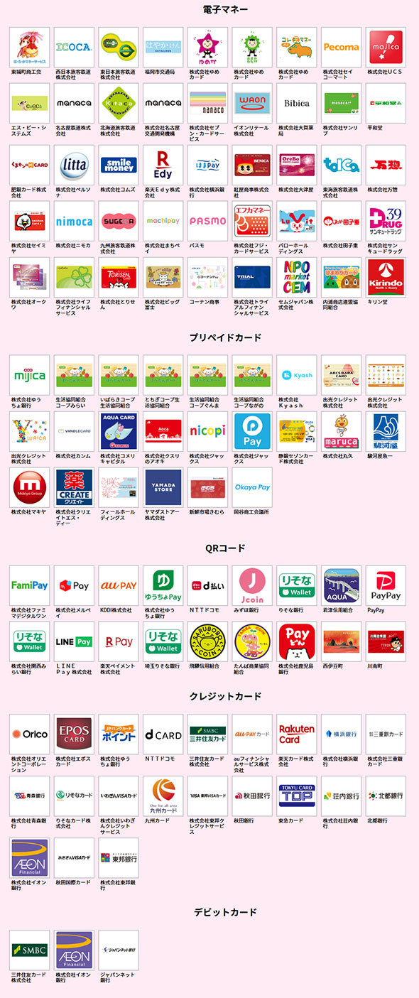 マイナポイント対象のキャッシュレス決済サービス（マイナポイントWebサイトより）