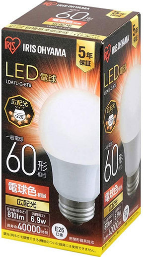 アイリスオーヤマの「 LED電球 LDA7L-G-6T6」