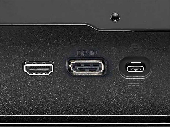 ディスプレイ側の端子例。左からHDMI、DisplayPort、USB Type-C（写真はLGエレクトロニクス「29UM69G-B」）