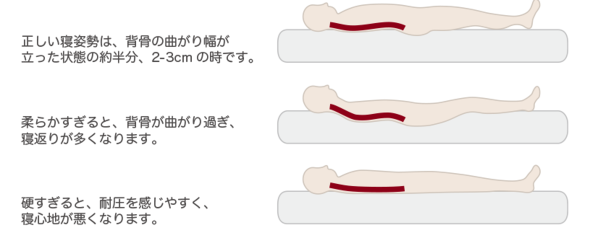 硬すぎず柔らかすぎず、自然な寝姿勢を保てるマットレスを選びましょう
