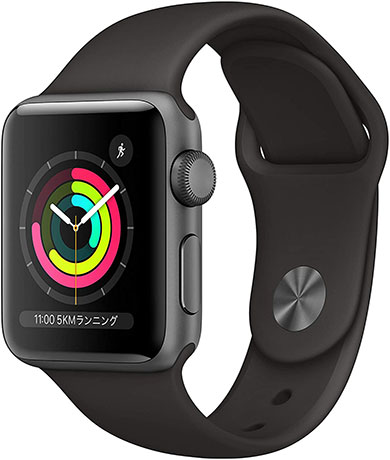 「Apple Watch Series 3(GPSモデル)」38mmスペースグレイアルミニウムケースとブラックスポーツバンド