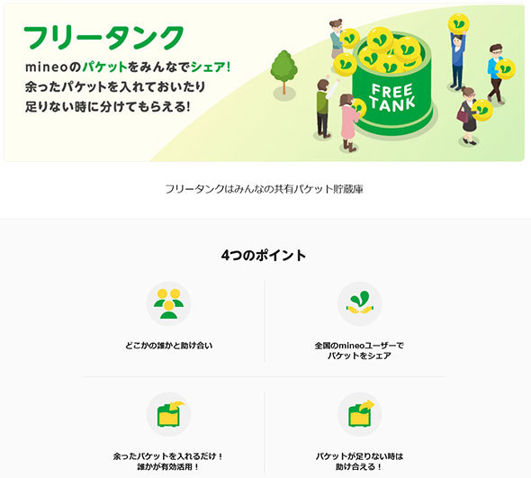ユーザー間でパケットを融通できる「フリータンク」