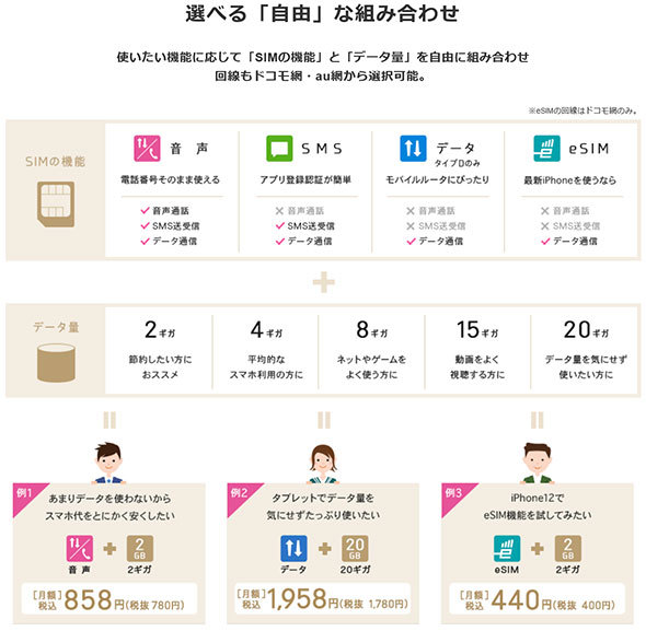 ギガプランの組み合わせ例