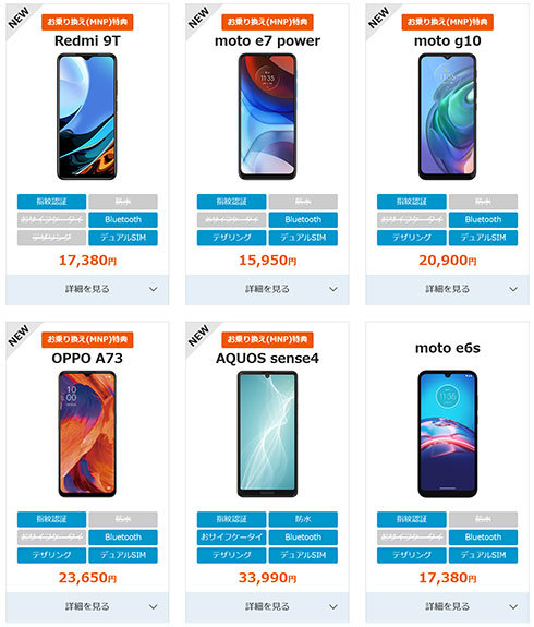 nuroモバイルでセット販売されているスマホの一例