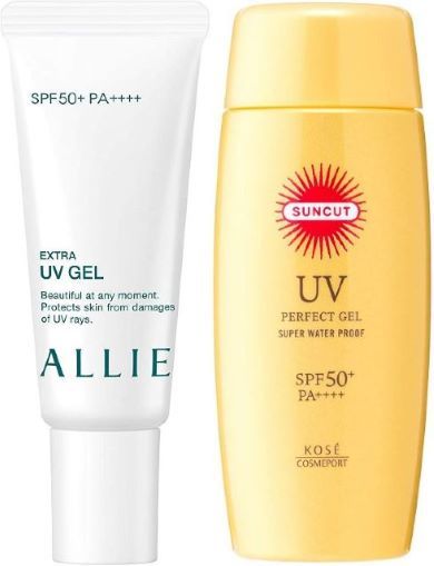 カネボウ化粧品「アリィー（ALLIE） エクストラUVジェルN限定セット」／コーセーコスメポート「サンカット パーフェクトUVジェル」