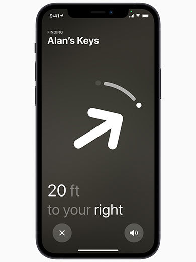iPhone 11シリーズ以降なら、近くにあるAirTagまでの方角と距離がわかる