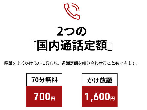 70分定額やかけ放題など通話オプションも用意