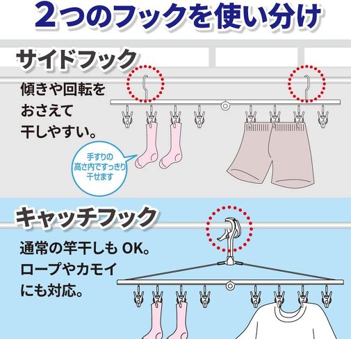 ピンチハンガー:フックの形状によって、扱いやすさが変わる
