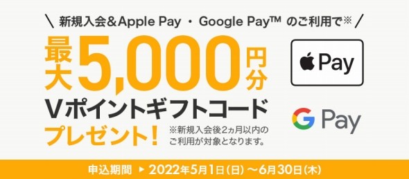 「新規入会＆Apple Pay・Google Payのご利用で最大5000円分プレゼントキャンペーン」