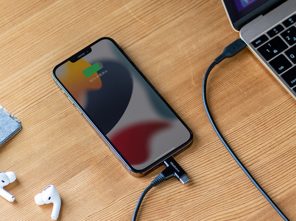 USB Type-CとLightningケーブルが使い分けできる充電ケーブル「500-IPLM030BK」