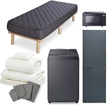 新生活5点セット 脚付きマットレス+布団セット10点+冷蔵庫162L+全自動洗濯機8.0kg+オーブンレンジ