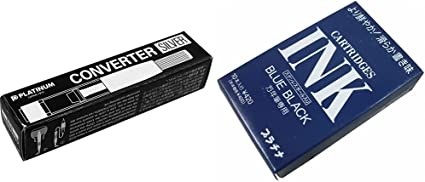 プラチナ万年筆 万年筆用 コンバーター シルバー 700A#9 & 万年筆カートリッジインク ブルーブラック 10本 SPSQ-400#3
