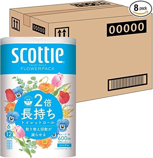【ケース販売】 スコッティ フラワーパック 2倍巻き 100mシングル ×8パック入り