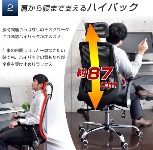 メッシュチェア:ハイバックか、ローバックか、背もたれのタイプをチェック