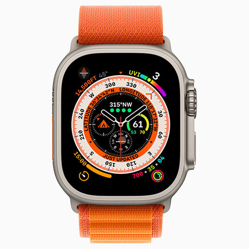 Apple Watch Ultraのためにデザインされた「ウェイファインダー」文字盤。最大8つのコンプリケーションを設定可能