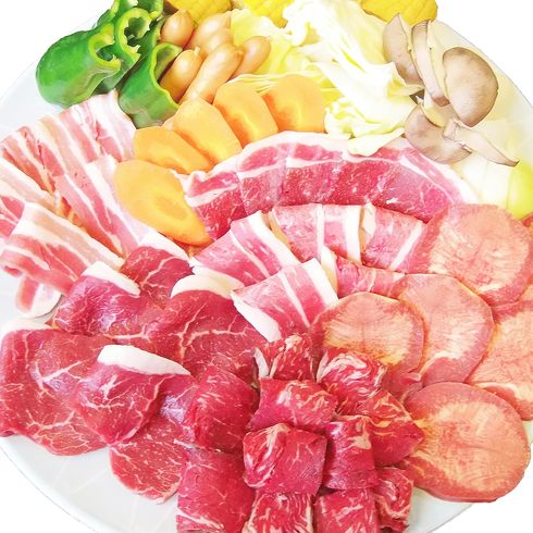 バーベキュー食材セット：しゃぶまる「バーベキューメガ盛りセット 野菜付 たっぷり6〜8人前」
