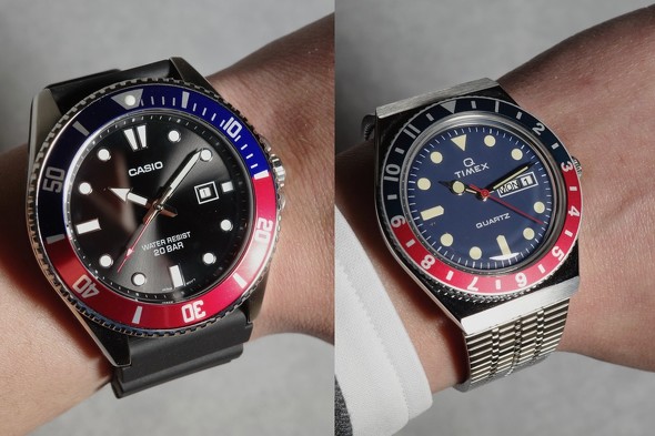 （左）カシオ MDV-107-1A3JF　（右）タイメックス TW2T80700