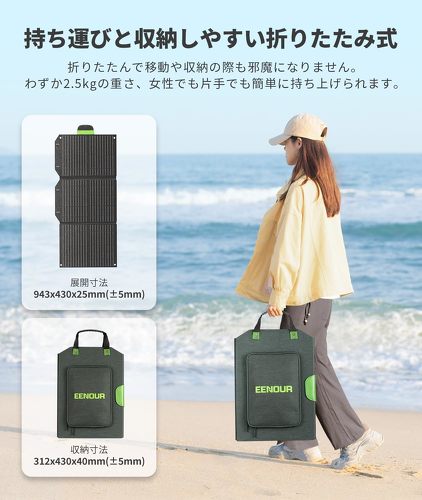 最大出力約60Wのハイパワーモデル：EENOUR ソーラーパネル 60W