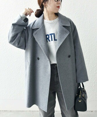 SHIPS any(シップス エニィ)スタンド&ダブル カラー コート 24FW