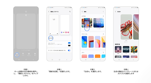 公式Webサイトに記載された「生成AI壁紙」の利用手順の一部（出典：<a href=