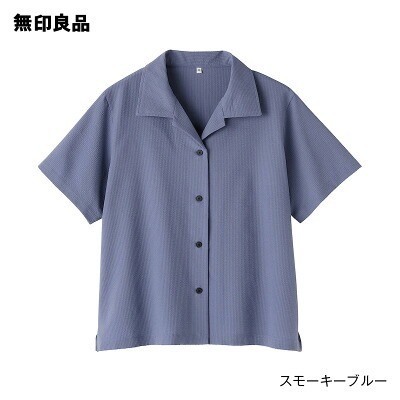 無印良品 婦人 風を通す ストレッチサッカー オープン カラー半袖シャツ