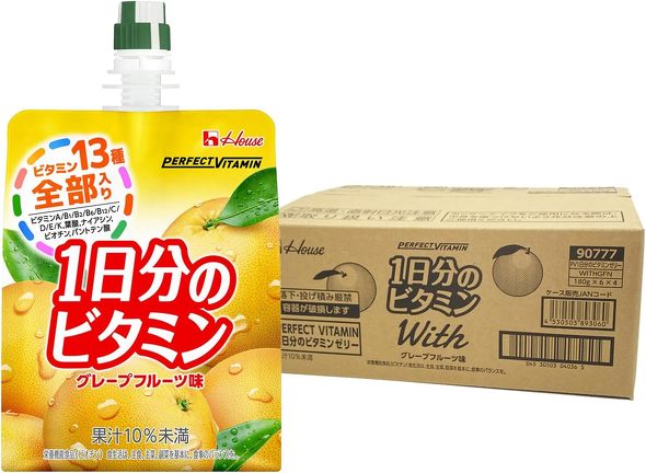 ハウスウェルネスフーズ「PERFECT VITAMIN 1日分のビタミンゼリー グレープフルーツ味 180g×24袋」