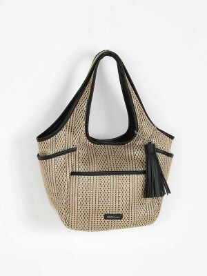 ラシュッド レザーパイピングメッシュトートバッグ