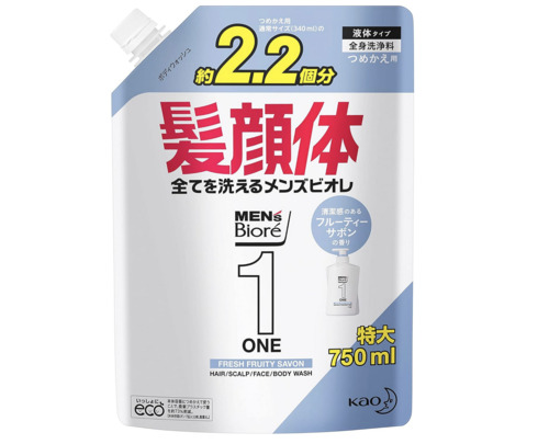 花王「メンズビオレ ONE オールインワン全身洗浄料 フルーティーサボンの香り 大容量詰替 750ml」