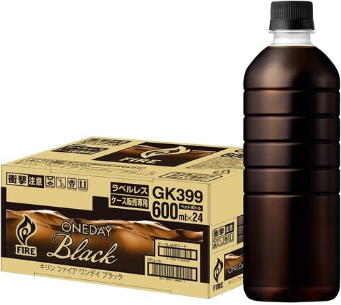 キリン「ファイア ワンデイ ブラック ラベルレス 600ml×24本」