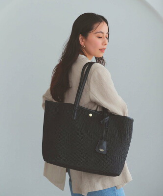Breath TOPKAPI レザーコンビ 雑材風 シンプル トートバッグ チャーム付き　A4