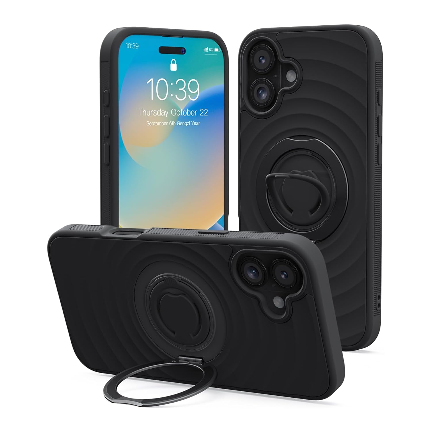 iPhone 15 Pro 用 ケース 縦横両対応リング 6.1インチ ブラック 送料