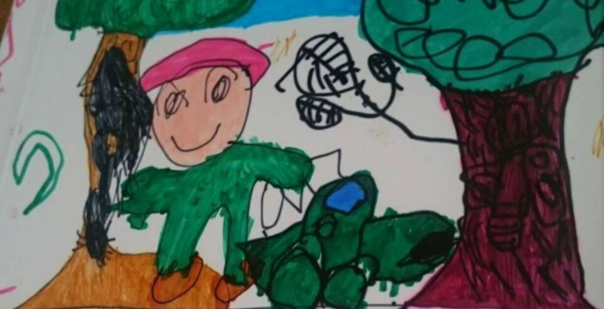 幼稚園のときに描いた絵→20年後…… 「急に笑」「ステップアップすごっ