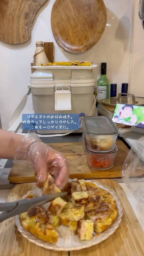 お好み焼きも1口大に