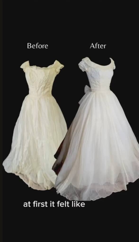 古いウエディングドレスを修復