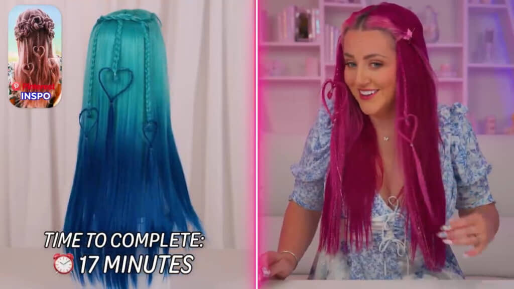 前髪で“ハートの形”を試した様子（画像はYouTubeチャンネル「HopeScope」より引用）