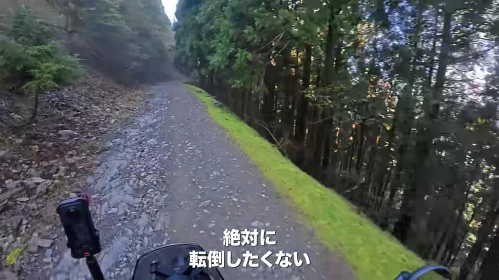 崖側にはガードレールがない……