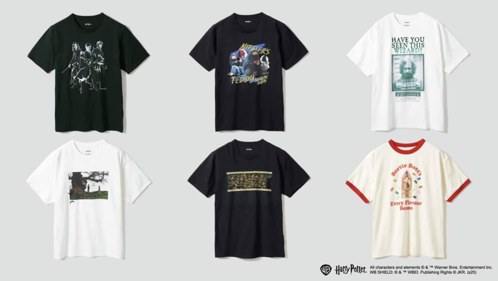 蓄光式で光る「パトローナム」Tシャツ（左上）など、仕掛けの凝ったアイテムも