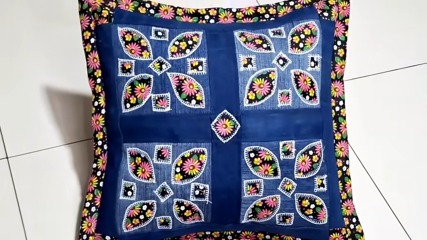 古いジーンズで作ったクッション