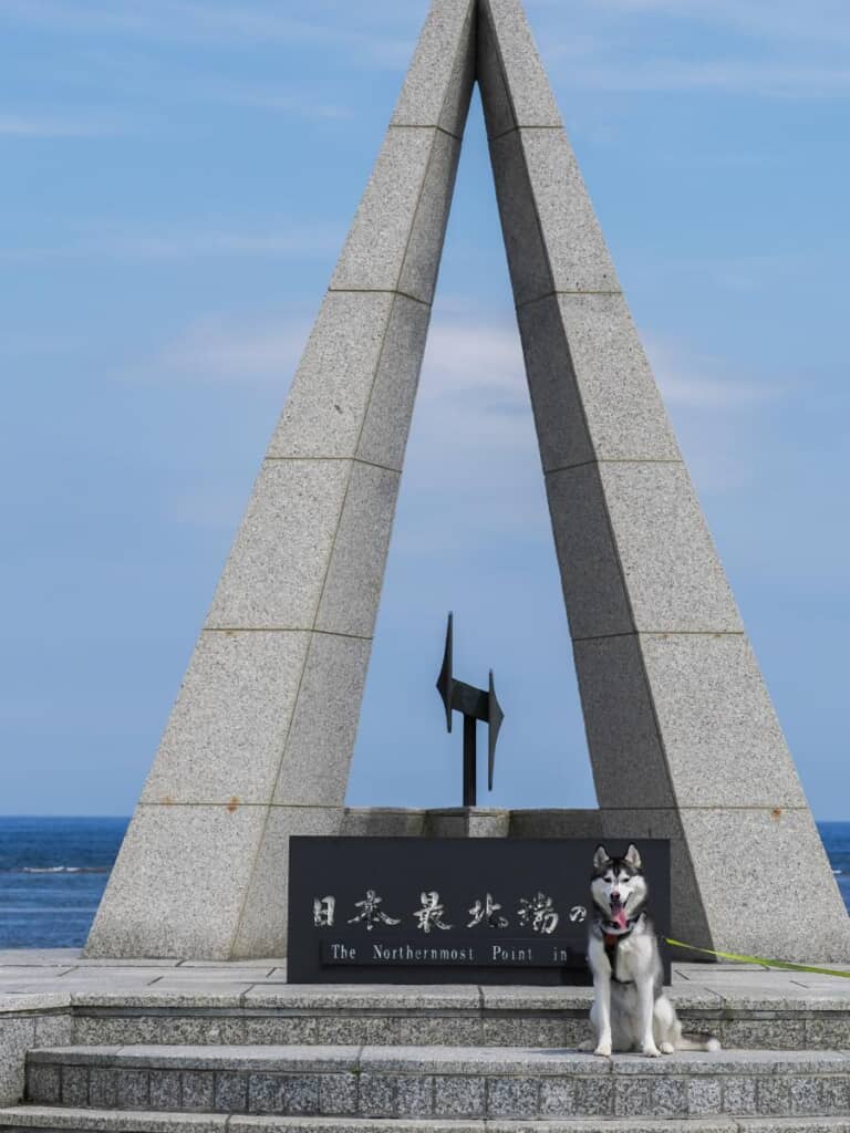 宗谷岬で記念撮影をしたムイちゃん