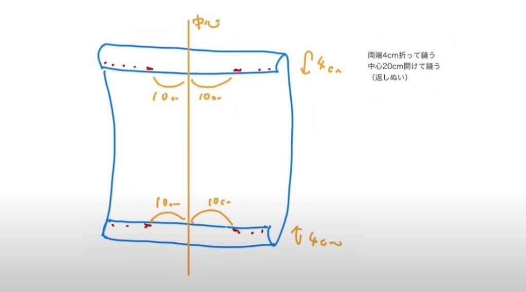上下を折り返して縫います