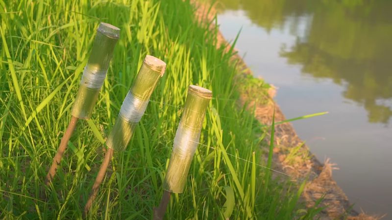 木の棒にかぶせた竹筒