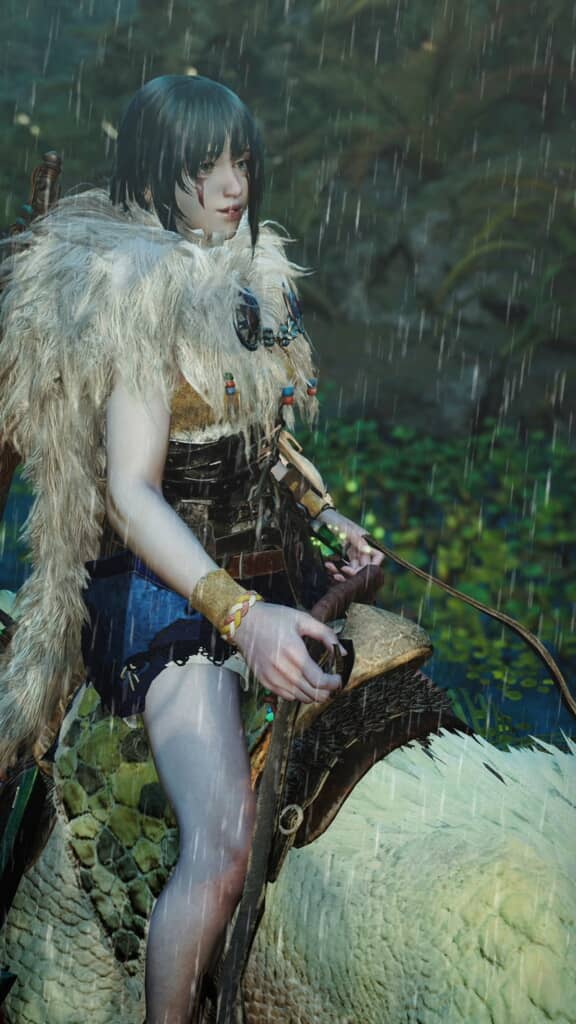 サン風のキャラクターが動物に乗って移動している姿