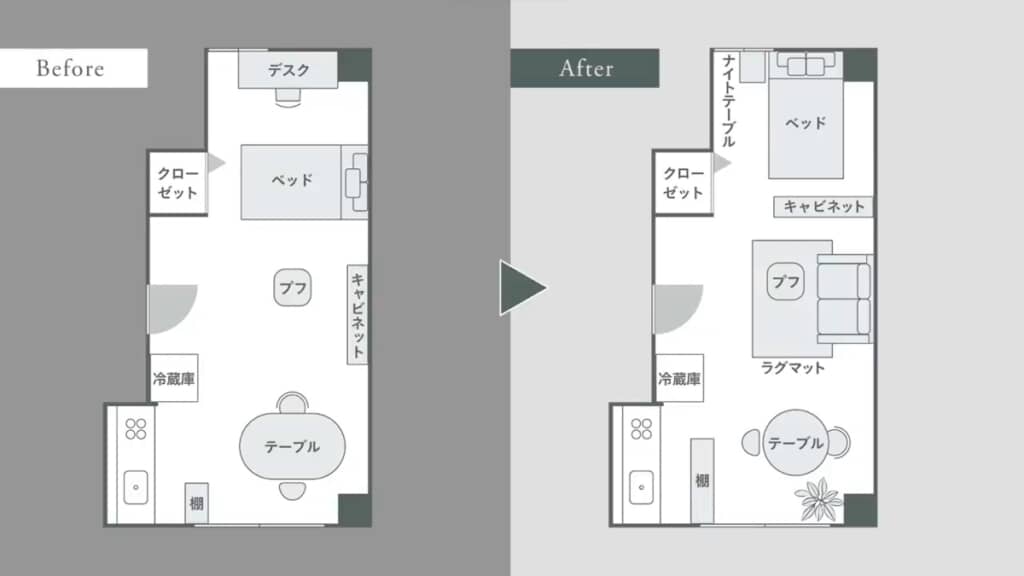 家具レイアウトの変化を図面で